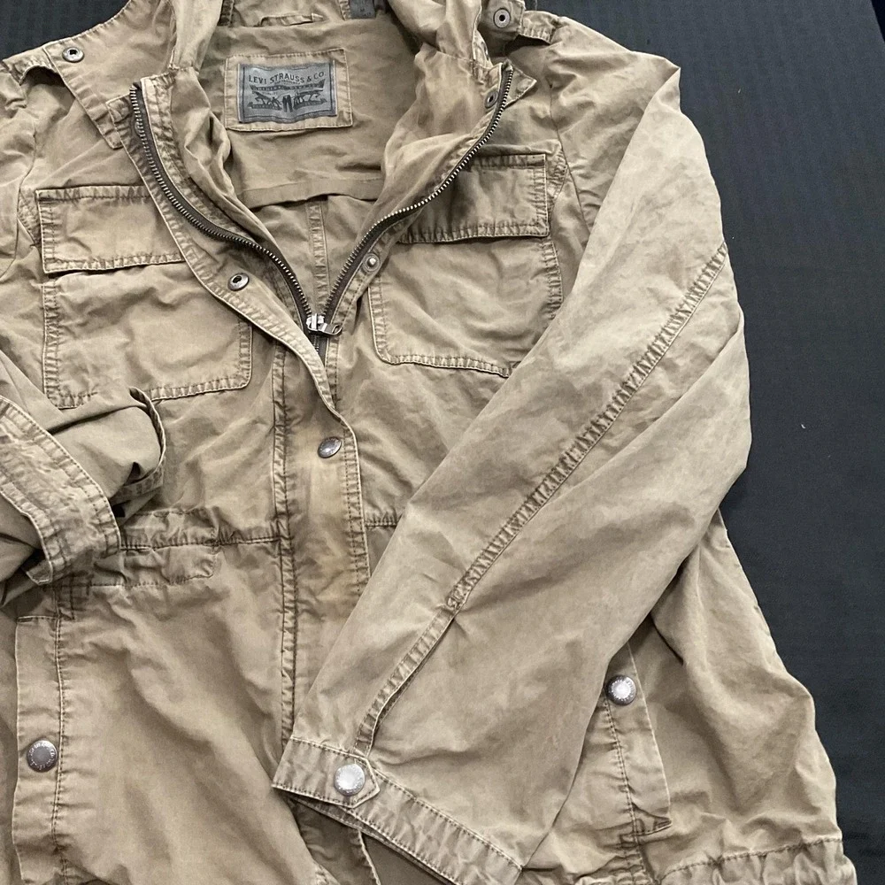 Levi's Jacket Womens Med OliveGreen Canvas Hooded Fishtail Parka Utility Pockets